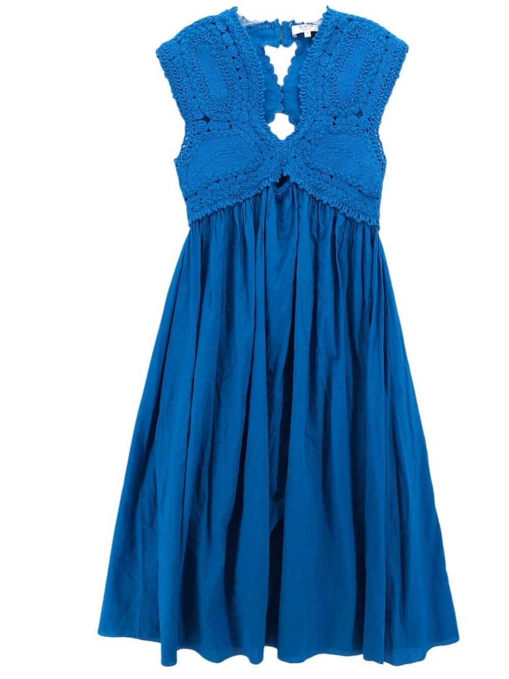 SEA NEW YORK Blue Dress Midi Long Cutout Croched Bodice Pleated SMALL